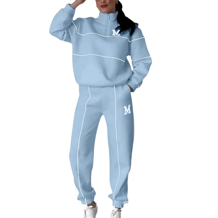 Damen sportliches Loungewear-Set mit Halbreissverschluss und elastischem Bund Drune