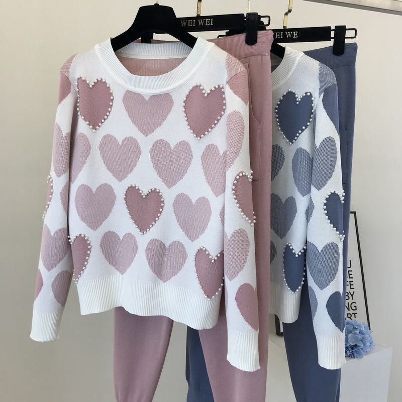 Damen stylisches Freizeitstrickset mit hohem Kragen Drune