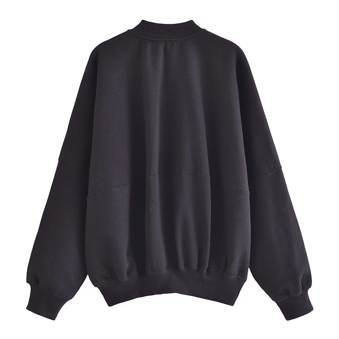 Damen lässige Sweatjacke mit hohem Kragen und praktischen Taschen Drune