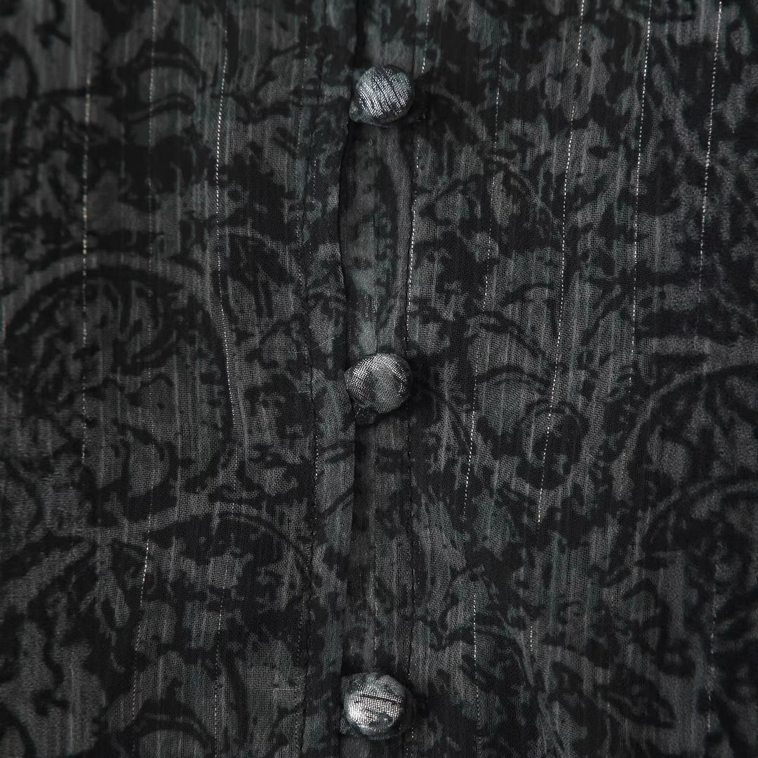 Damen nan transparente Paisley-Chiffon-Tunika mit V-Ausschnitt, Kordelzug und Perlendetail Drune