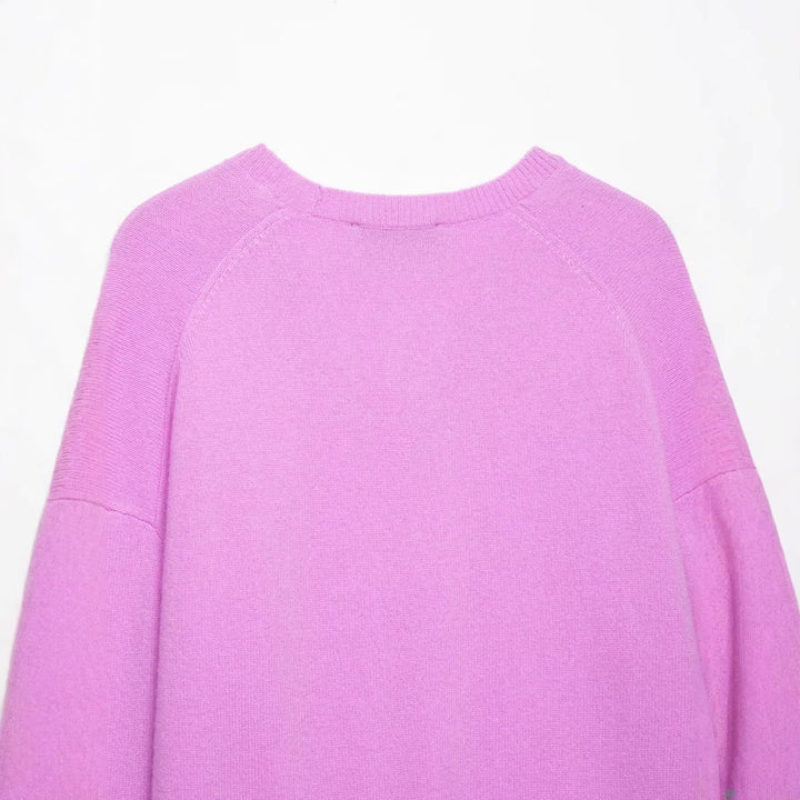 Damen Grobgestrickter V‑Ausschnitt Zopfstrickpullover mit Rippbündchen Drune