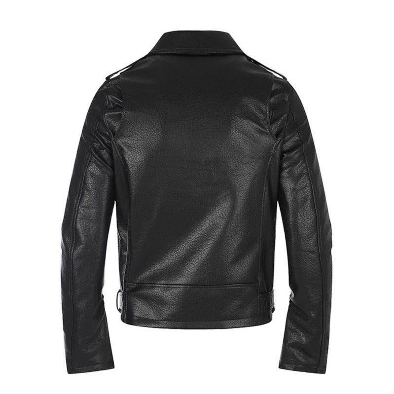Herren taillierte Bikerjacke aus Kunstleder mit asymmetrischem Reißverschluss und Nieten-Taillengürtel Drune