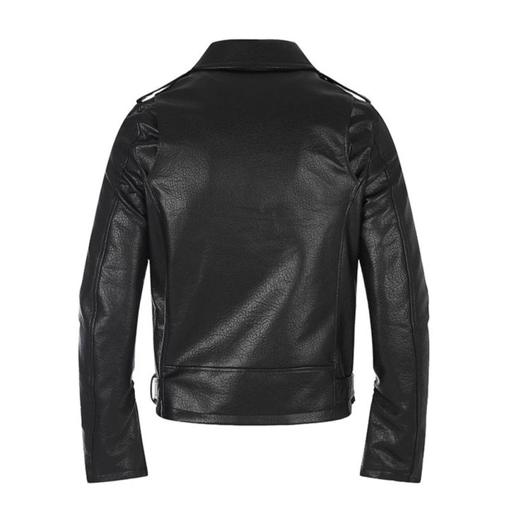 Herren taillierte Bikerjacke aus Kunstleder mit asymmetrischem Reißverschluss und Nieten-Taillengürtel Drune