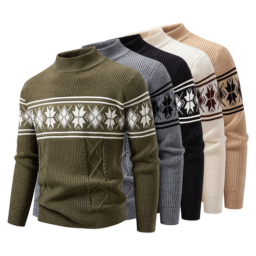 Herren Norwegermuster-Rollkragenpullover aus Feinstrick mit Zopfmuster-Details Drune