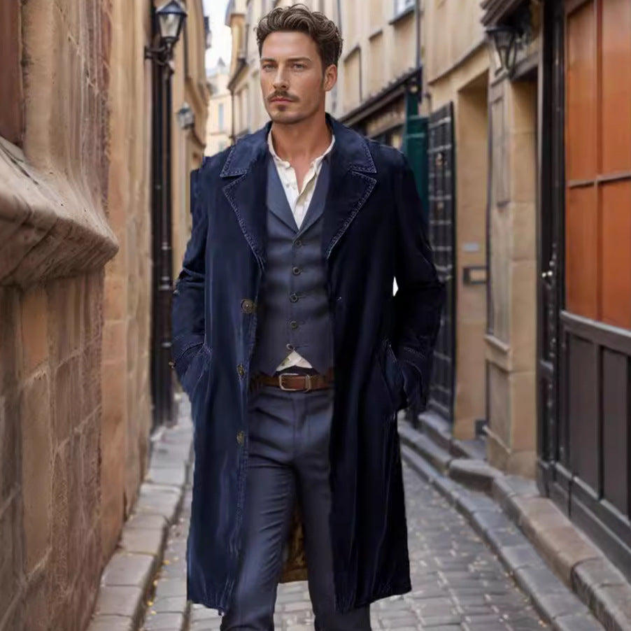 Herren Leichter langer Trenchcoat mit Reverskragen und aufgesetzten Eingrifftaschen Drune