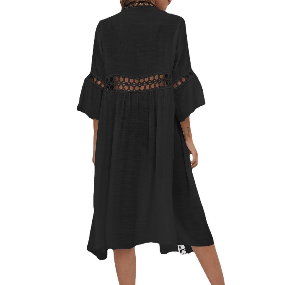 Damen eleganter langer Kaftan mit Häkelakzenten Drune