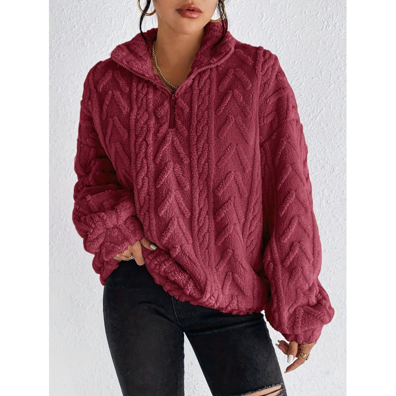 Damen Trendiger Fleece-Pullover mit hohem Kragen und Struktur Drune