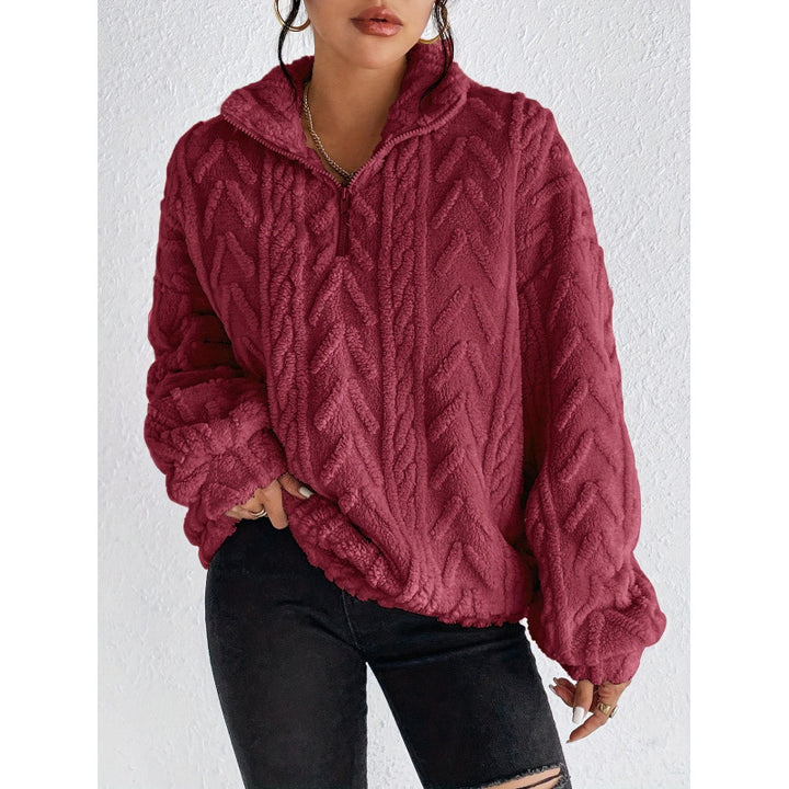 Damen Trendiger Fleece-Pullover mit hohem Kragen und Struktur Drune