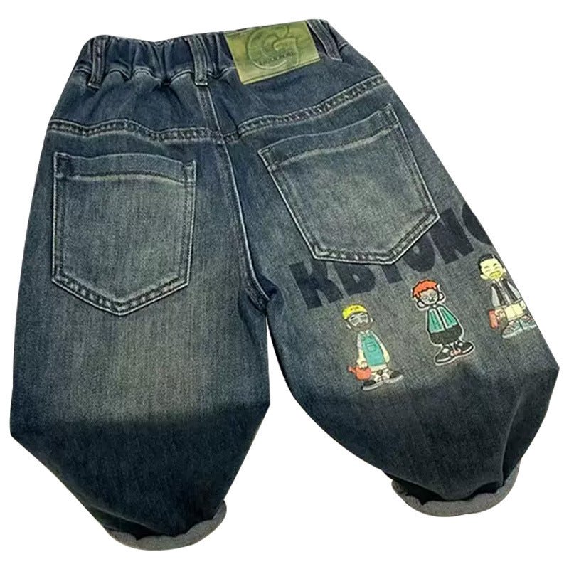 Unisex bequeme und lässige Denim-Hose mit elastischem Bund Drune