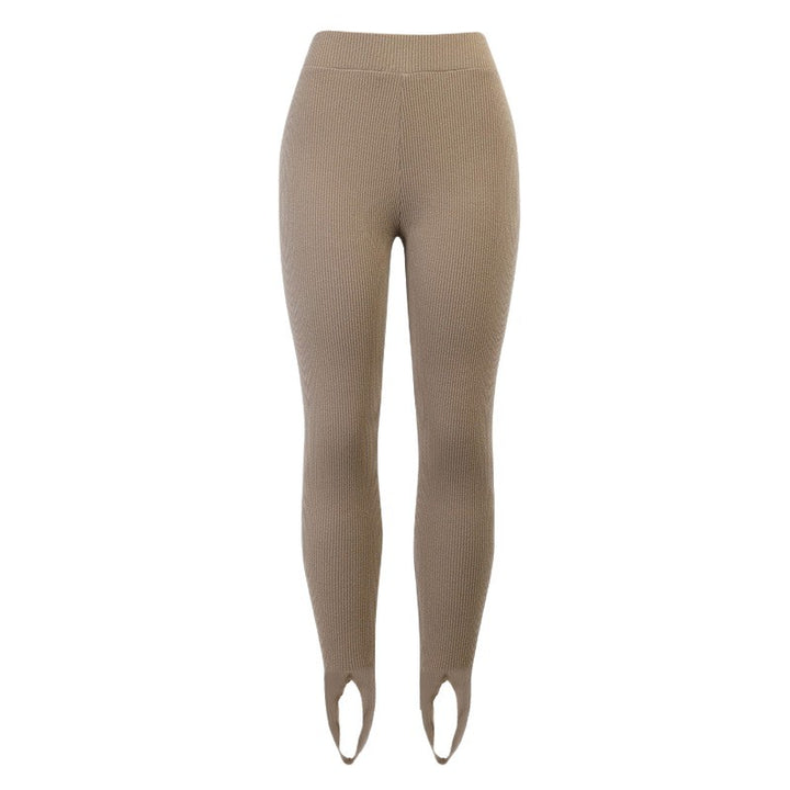 Damen nan figurschmeichelnde Rippstrick-Leggings mit Fußschlaufe und hoher Bundkompression Drune