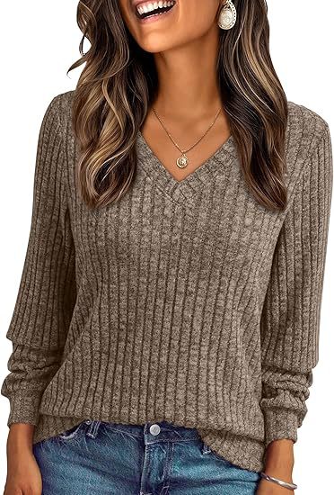 Damen Weicher Rippstrickpullover mit V-Ausschnitt Drune