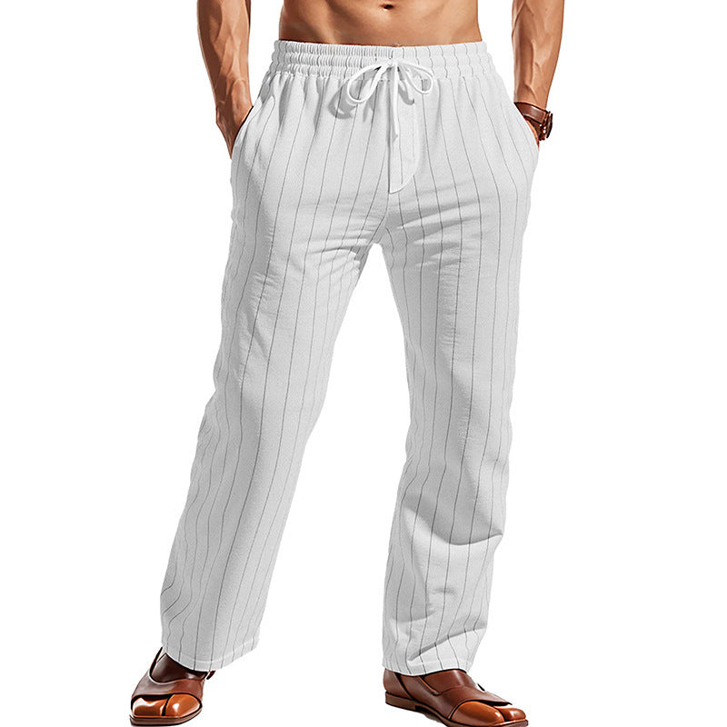 Herren nan Nadelstreifen-Freizeithose mit elastischem Bund, Kordelzug und geradem Schnitt Drune