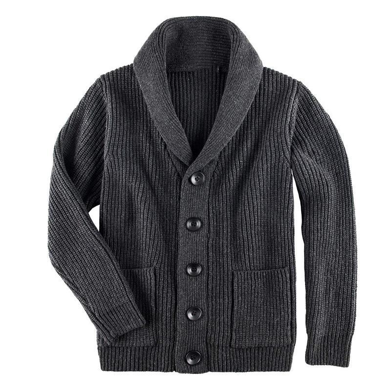 Damen Grobstrick Pulloverjacke mit elegantem Schalkragen und knöpfen Drune
