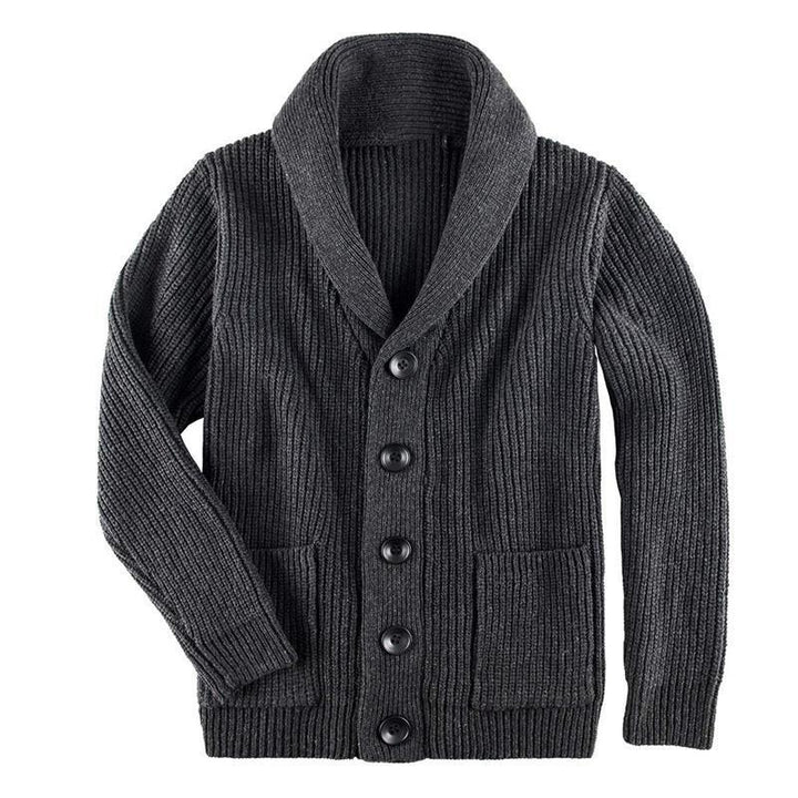 Damen Grobstrick Pulloverjacke mit elegantem Schalkragen und knöpfen Drune