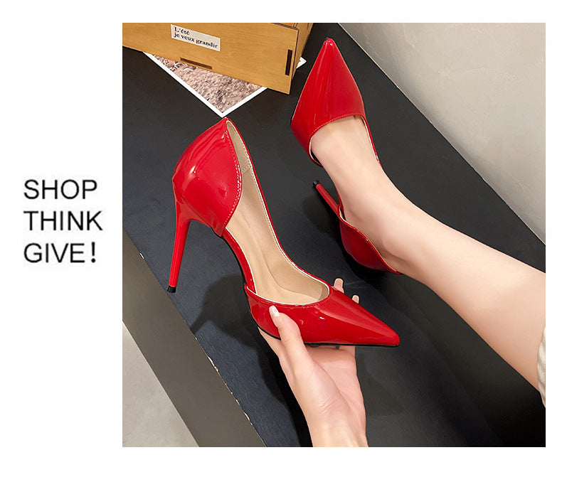 Damen Elegante Lack-Pumps mit spitzer Zehenform und Cut-Out-Ferse Drune