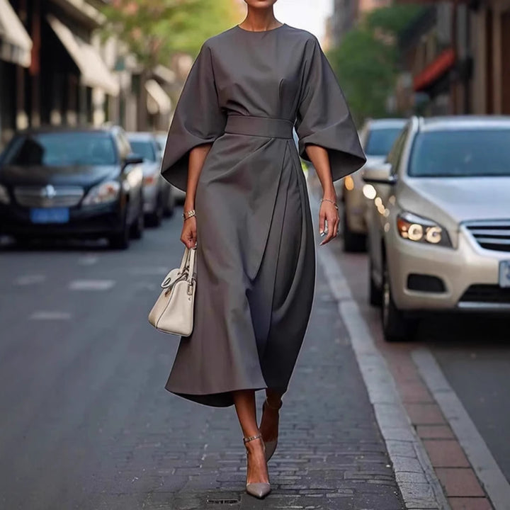 Damen Maxi-Kleid mit voluminösen Ärmeln und elegantem Drapierungsdesign Drune