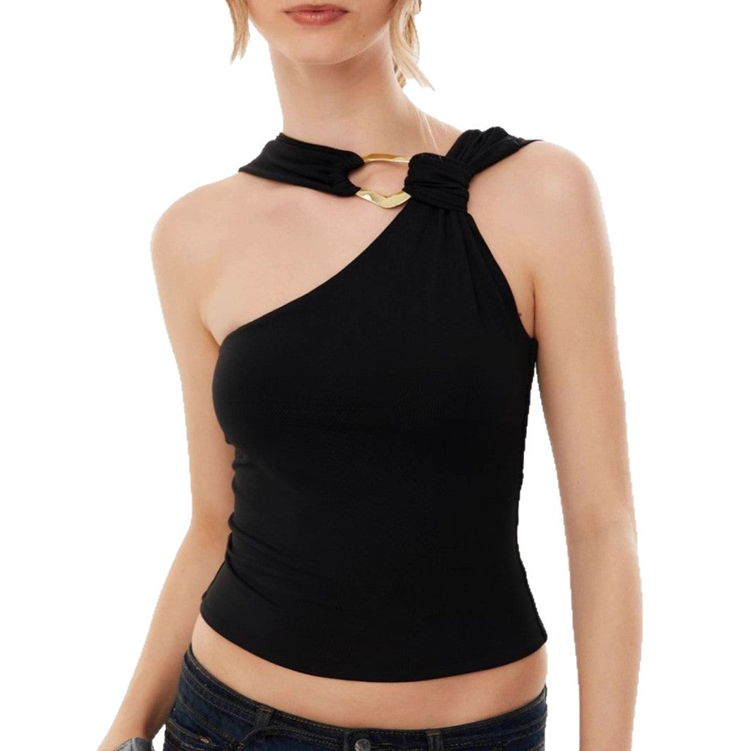 Damen Elegantes Oberteil mit asymmetrischem Schnitt und dekorativem Ringdetail Drune