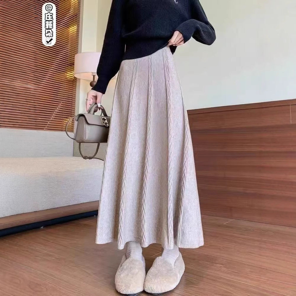 Damen Eleganter Midirock mit feinem Zopfmuster Drune