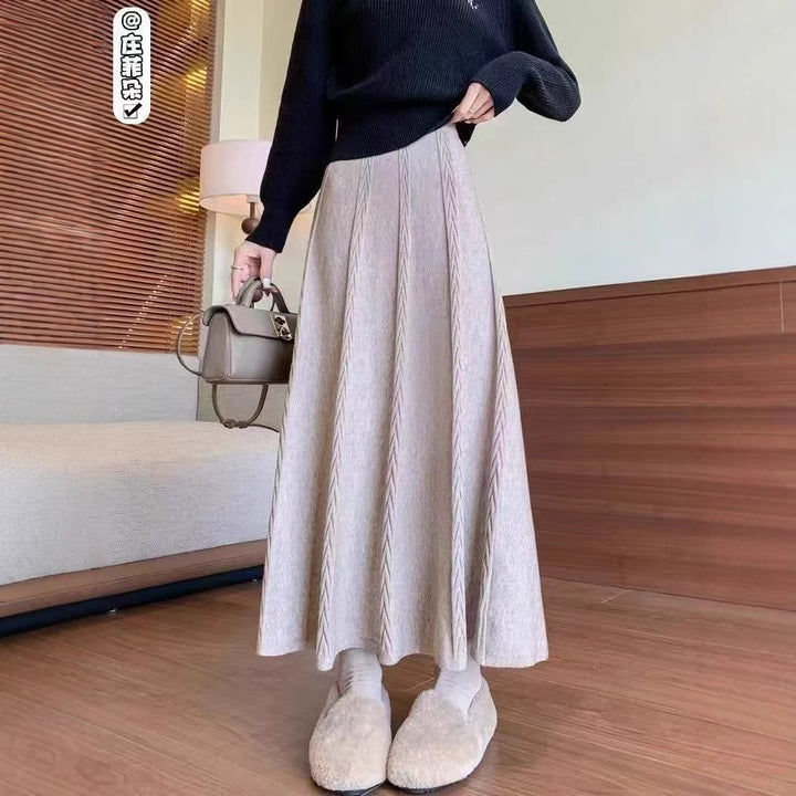 Damen Eleganter Midirock mit feinem Zopfmuster Drune