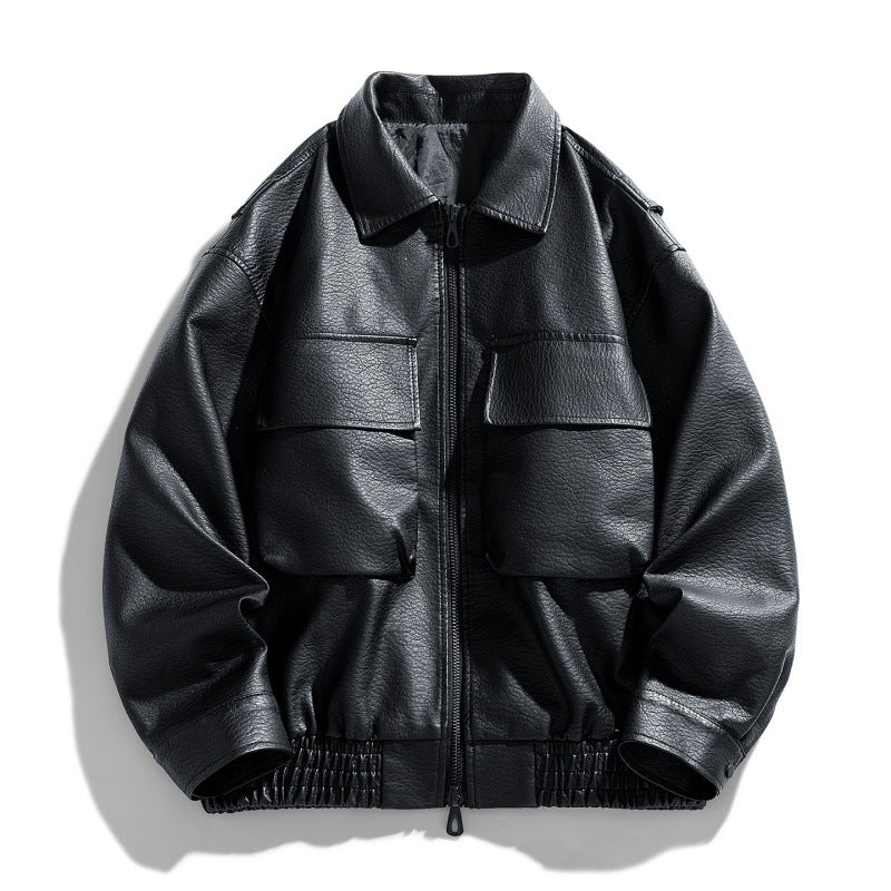 Herren Lässige Kunstlederjacke mit praktischen Taschen Drune