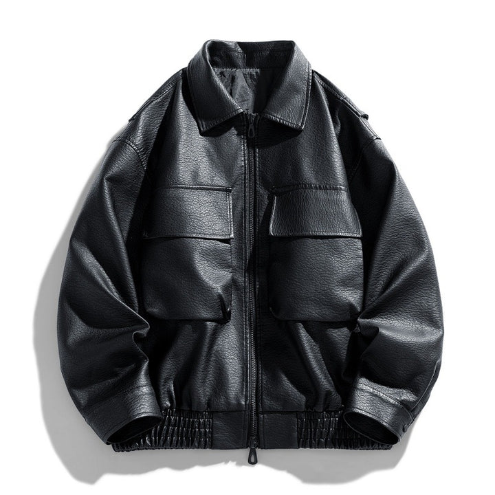 Herren Lässige Kunstlederjacke mit praktischen Taschen Drune