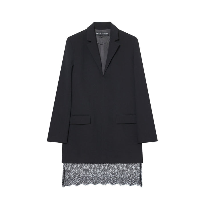 Damen nan taillierter Longblazer mit spitzensaum und Pattentaschen Drune