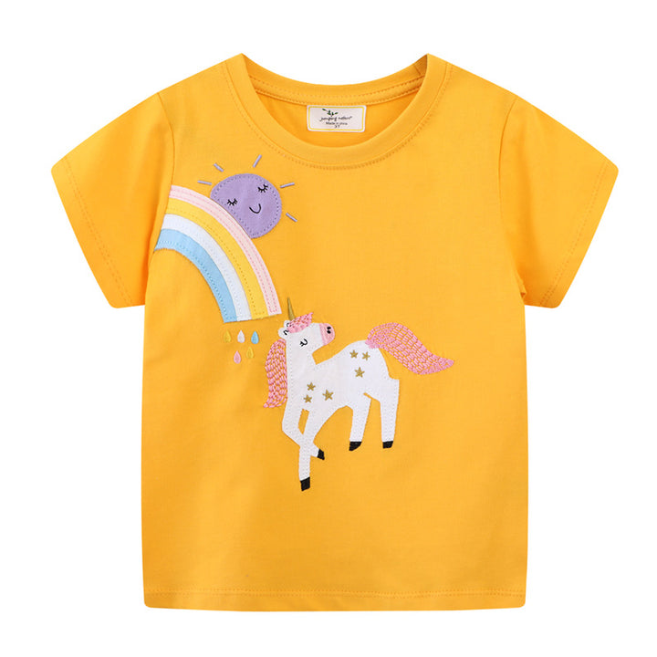 Mädchen T-Shirt mit buntem Einhorn- und Regenbogenmotiv Drune