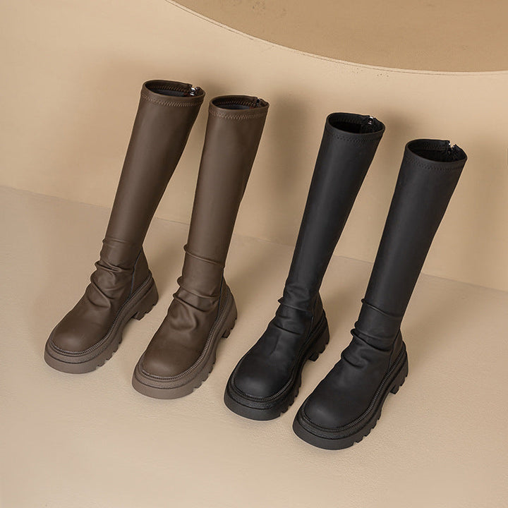 Damen hohe Gummistiefel mit rutschfester Profilsohle und elastischem Schaft Drune