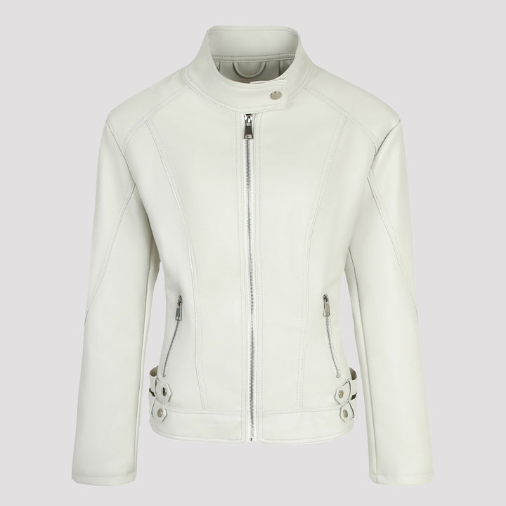 Damen Modische und figurbetonte Kunstlederjacke Drune