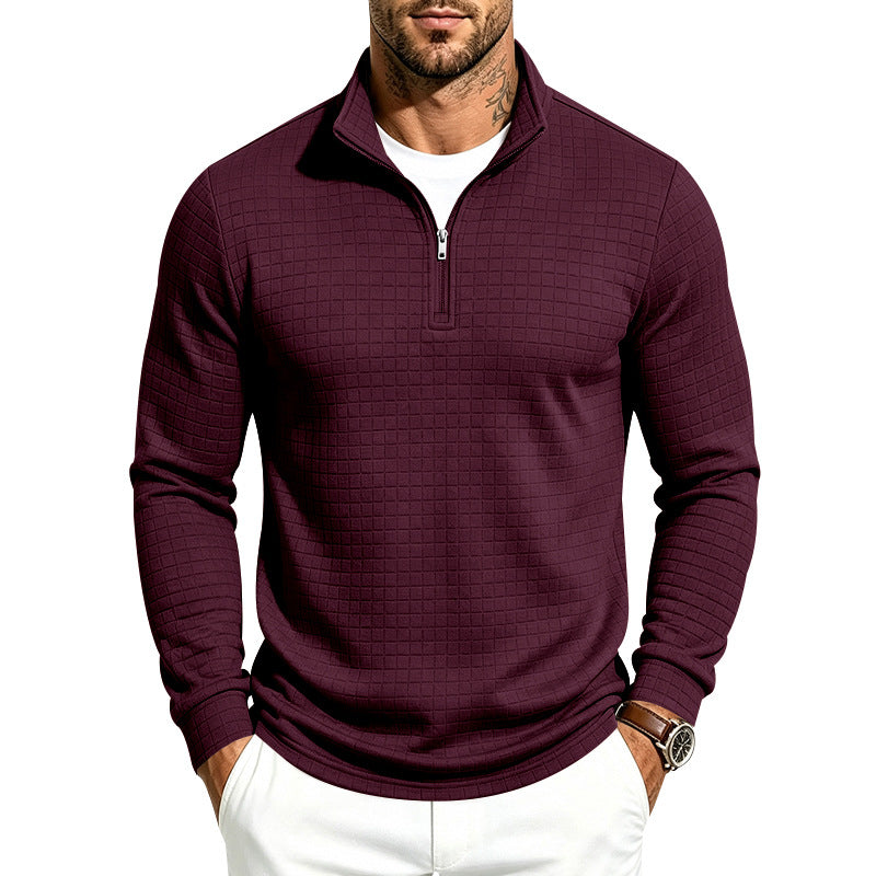 Herren Slim-Fit Pullover mit halbem Reißverschluss und geprägter Quadratstruktur Drune