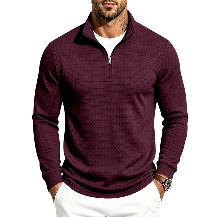 Herren Slim-Fit Pullover mit halbem Reißverschluss und geprägter Quadratstruktur Drune