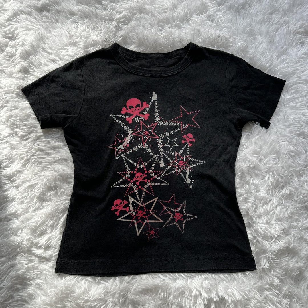 Damen T-Shirt mit kreativem Skull-Design und auffälligem Sternen-Print Drune
