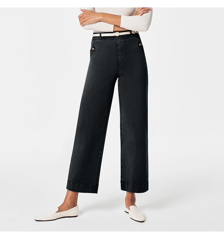 Damen Weite High-Waist Hose mit modischen Knopfdetails Drune