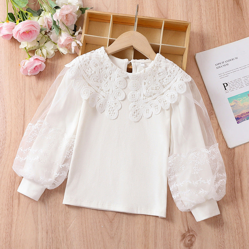 Mädchen elegante Bluse mit transparenten Puffärmeln Drune