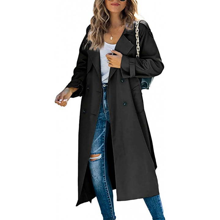 Damen eleganter Trenchcoat mit doppelt Reihe Knopfverschluss und Taillengürtel Drune