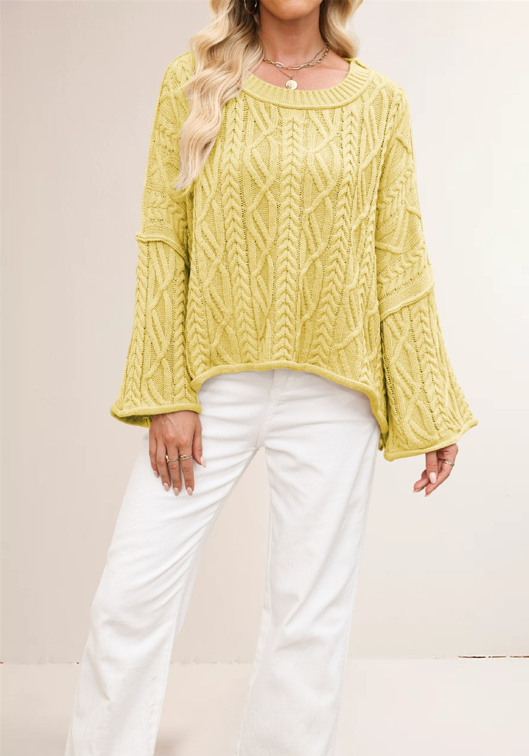 Damen lässiger Strickpullover mit weitem Schnitt und eleganten Zopfmuster Drune