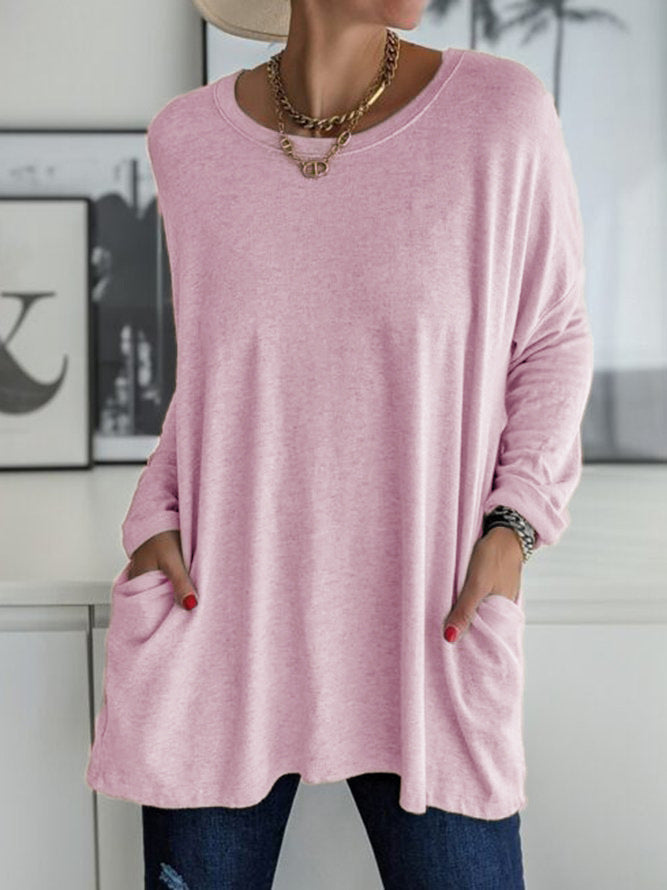 Damen Oversize Tunika mit Seitentaschen und Rundhalsausschnitt Drune