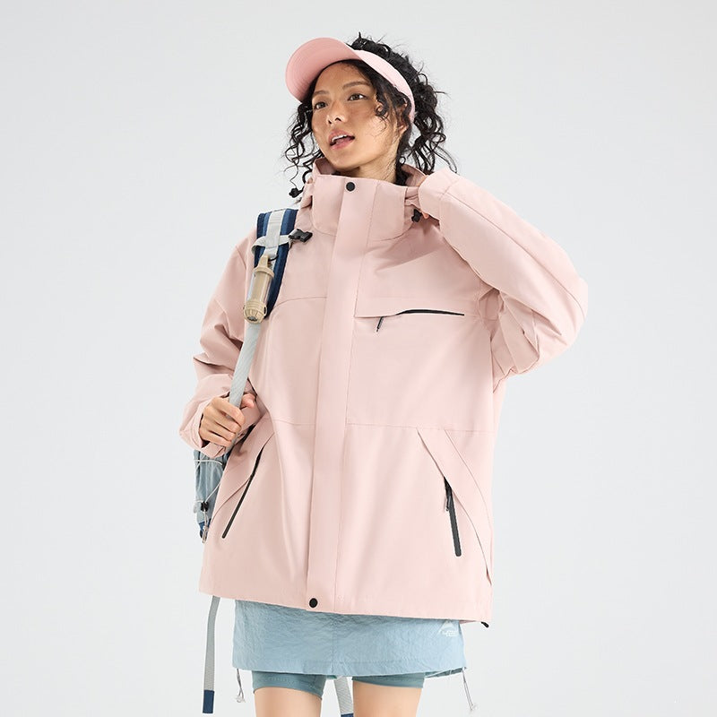 Herren Wasserdichte Outdoor-Softshelljacke mit Kapuze, hohem Stehkragen & Reißverschlusstaschen Drune