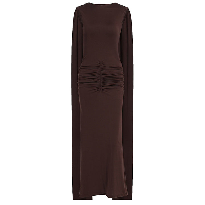 Damen Elegantes Maxikleid mit Raffungen und transparenten Ärmeln Drune