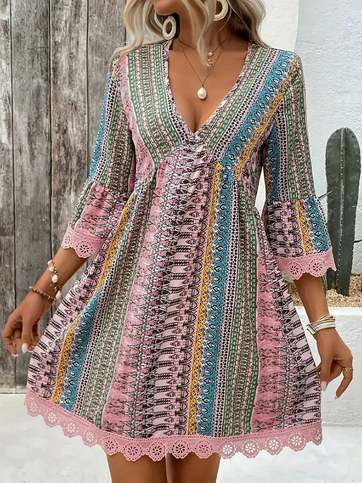 Damen Boho-inspiriertes Sommerkleid mit Spitzenbesatz Drune
