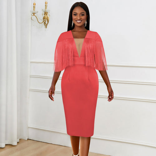Damen Figurbetontes Kleid mit Fransen-Detail Drune