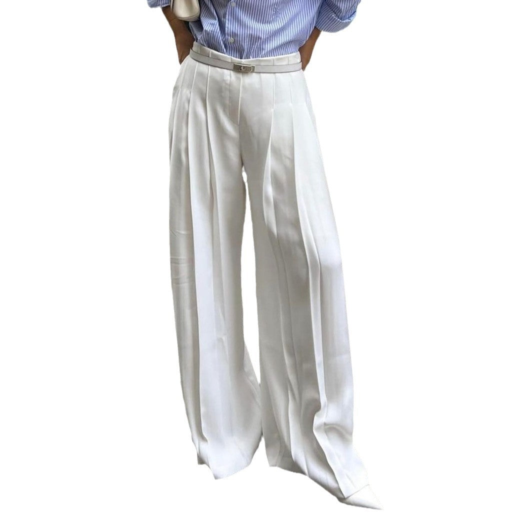 Damen weite Plissee-Hose mit hohem Bund Drune