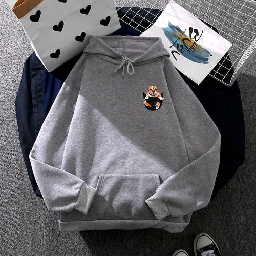Unisex nan Kapuzenpullover mit Bulldoggen-Taschenpatch, oversized Schnitt und angerauter Fleece-Innenseite Drune