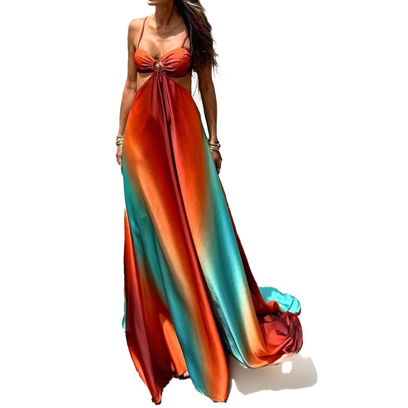 Damen Maxikleid mit innovativem Cut-Out-Design und farbverlaufendem Stoff Drune