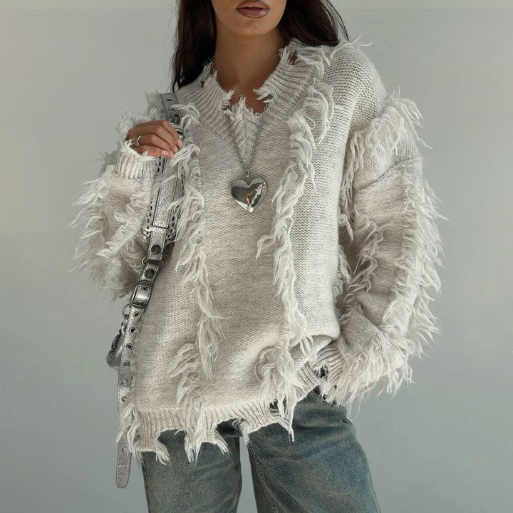 Damen Strickpullover mit lässigem Fransen-Design Drune