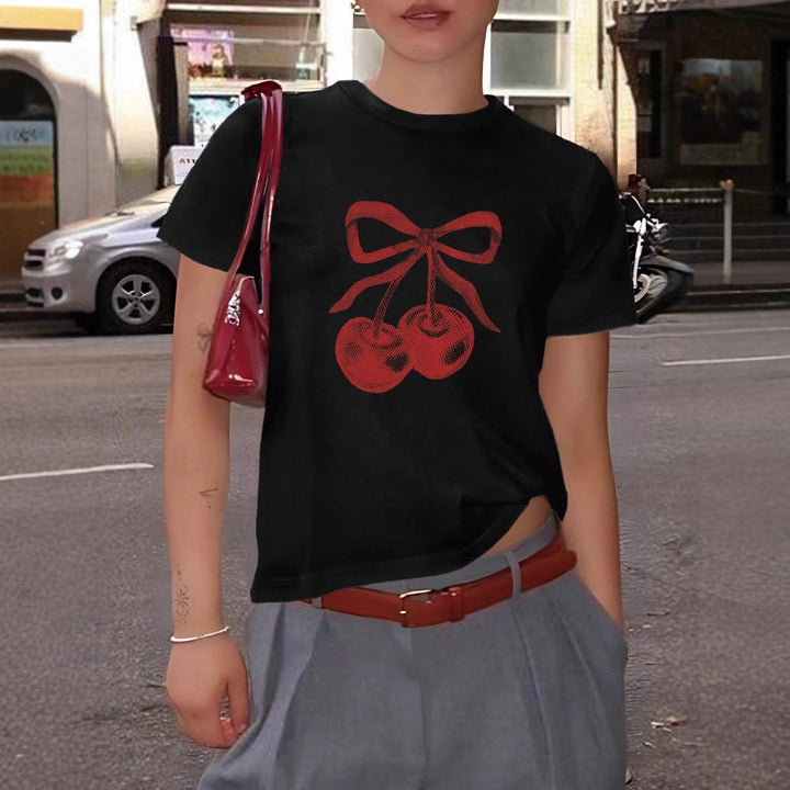 Damen T-Shirt mit fröhlichen Kirschmotiven und hochwertigem Baumwollmaterial Drune