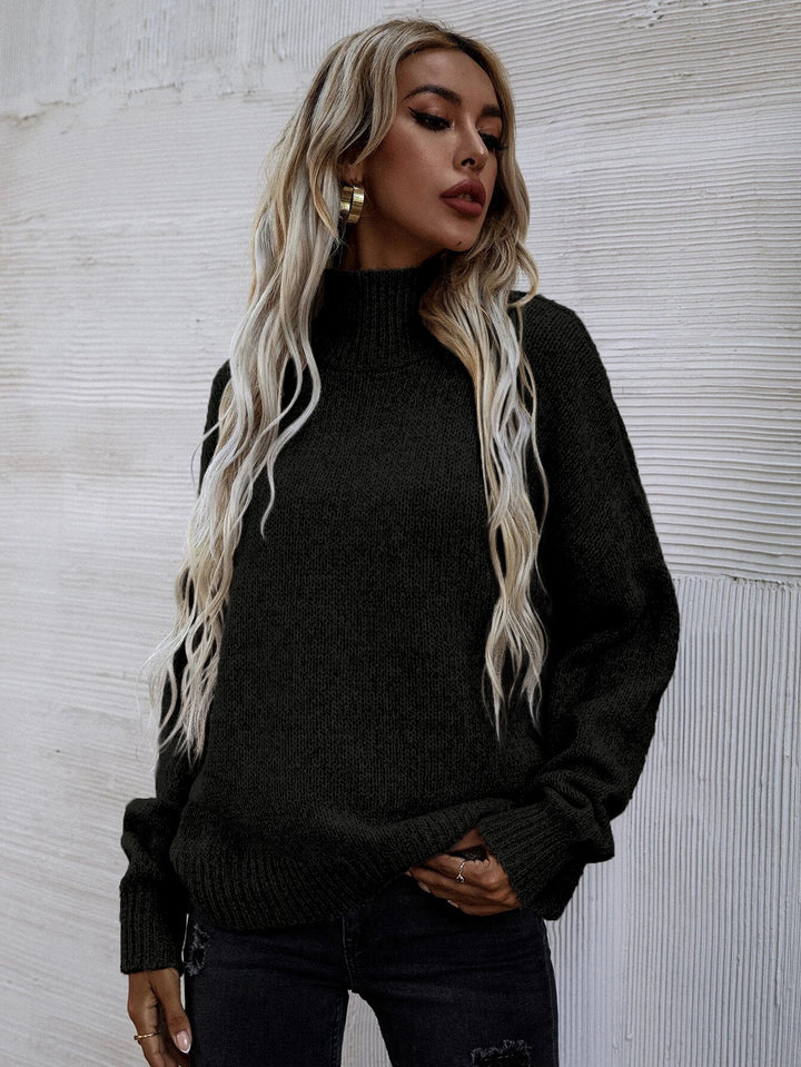 Damen Oversized Strickpullover mit hohem Kragen und weichem Strukturmuster Drune