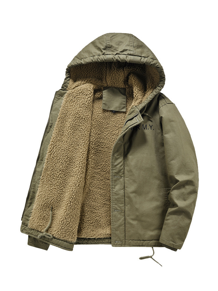 Herren Kurzparka mit Teddyfutter, Kapuze und Zwei-Wege-Reißverschluss Drune