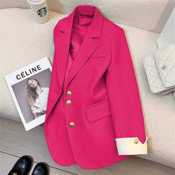 Damen Eleganter Blazer mit Goldknopfdetails Drune