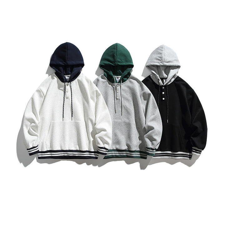 Unisex Oversize-Hoodie mit Kontrastkapuze, Knopfleiste und Kängurutasche Drune